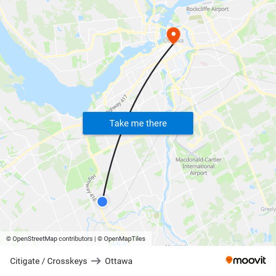 Citigate / Crosskeys to Ottawa map