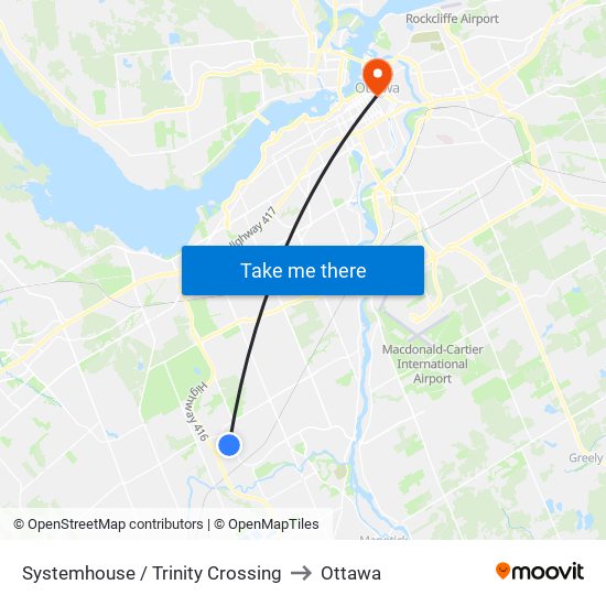 Systemhouse / Trinity Crossing to Ottawa map