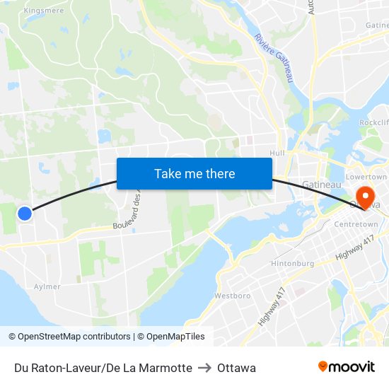 Du Raton-Laveur/De La Marmotte to Ottawa map