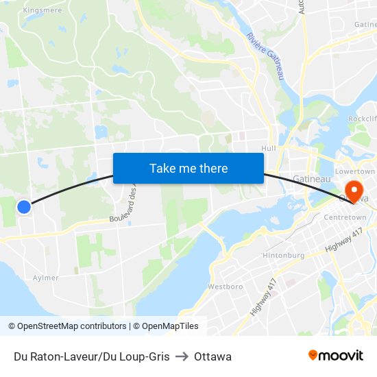 Du Raton-Laveur/Du Loup-Gris to Ottawa map