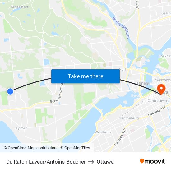 Du Raton-Laveur/Antoine-Boucher to Ottawa map