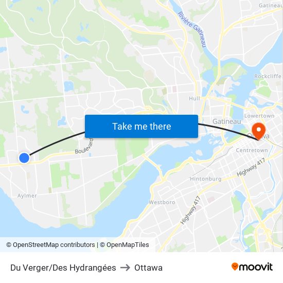 Du Verger/Des Hydrangées to Ottawa map