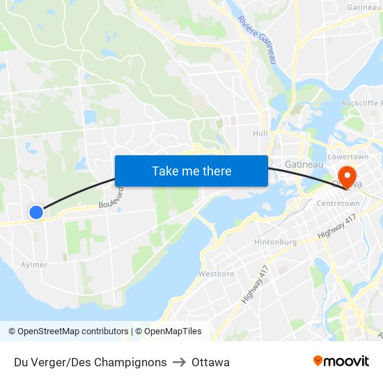 Du Verger/Des Champignons to Ottawa map