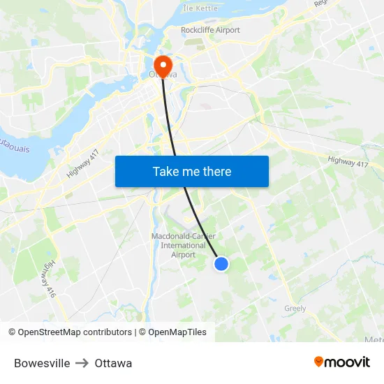 Bowesville to Ottawa map