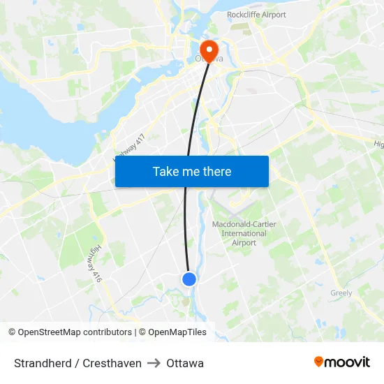 Strandherd / Cresthaven to Ottawa map