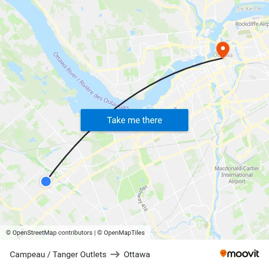 Campeau / Tanger Outlets to Ottawa map
