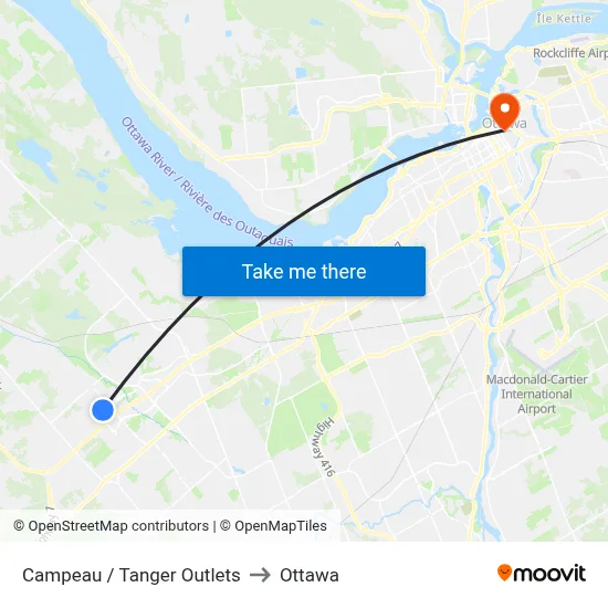 Campeau / Tanger Outlets to Ottawa map
