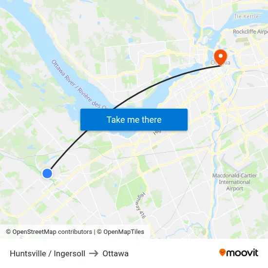 Huntsville / Ingersoll to Ottawa map
