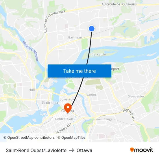 Saint-René Ouest/Laviolette to Ottawa map