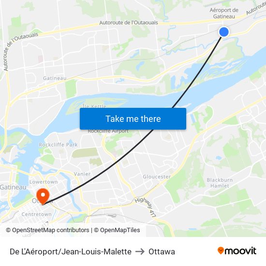 De L'Aéroport/Jean-Louis-Malette to Ottawa map