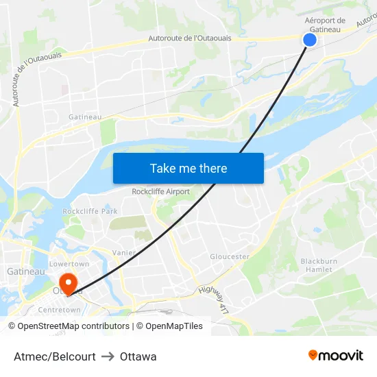 Atmec/Belcourt to Ottawa map