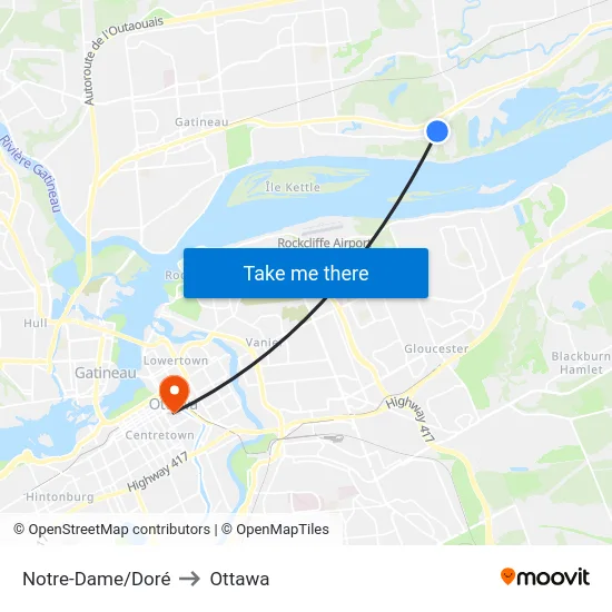 Notre-Dame/Doré to Ottawa map