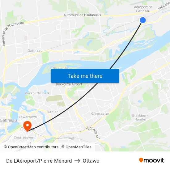 De L'Aéroport/Pierre-Ménard to Ottawa map
