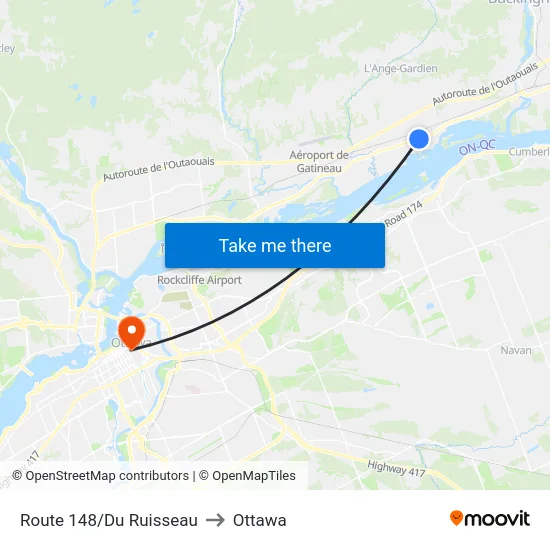 Route 148/Du Ruisseau to Ottawa map