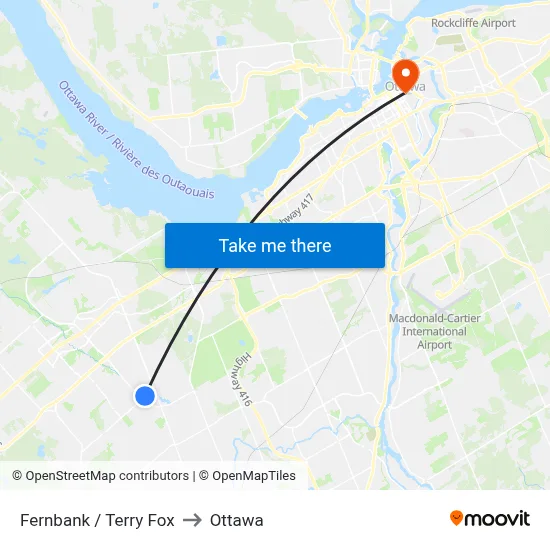 Fernbank / Terry Fox to Ottawa map