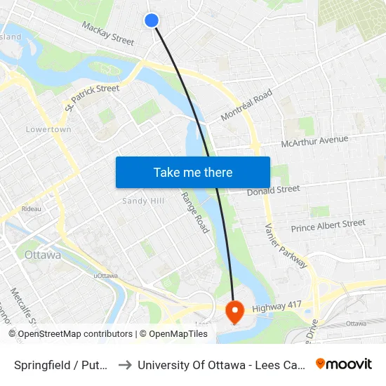Springfield / Putman to University Of Ottawa - Lees Campus map