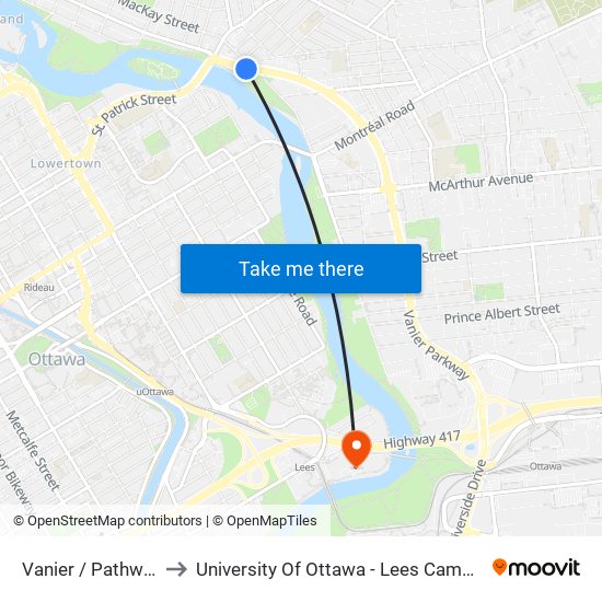 Vanier / Pathway to University Of Ottawa - Lees Campus map