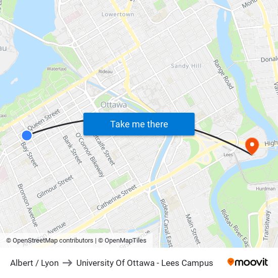 Albert / Lyon to University Of Ottawa - Lees Campus map