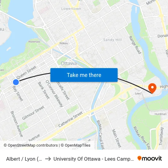 Albert / Lyon (E) to University Of Ottawa - Lees Campus map