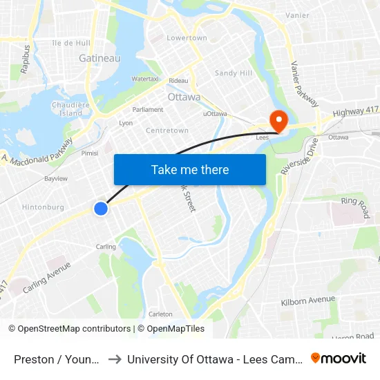 Preston / Young E to University Of Ottawa - Lees Campus map