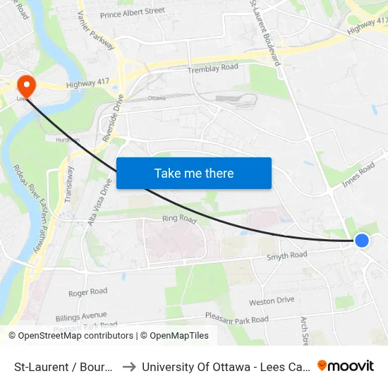 St-Laurent / Bourassa to University Of Ottawa - Lees Campus map