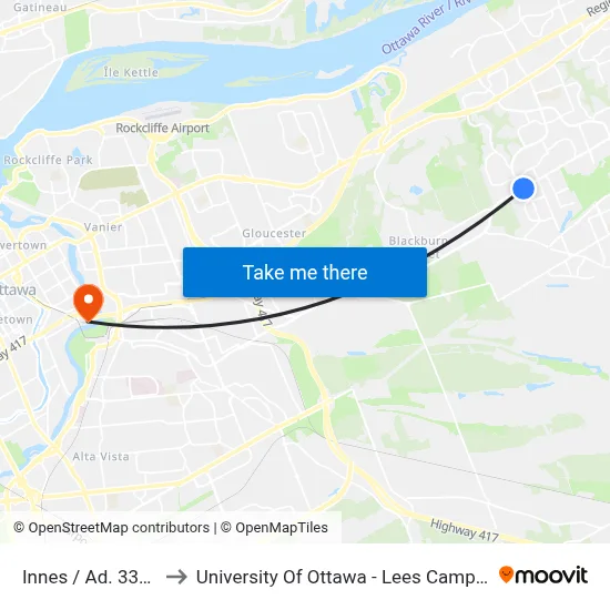 Innes / Ad. 3386 to University Of Ottawa - Lees Campus map