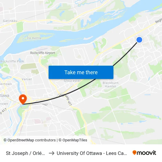 St Joseph / Orléans to University Of Ottawa - Lees Campus map