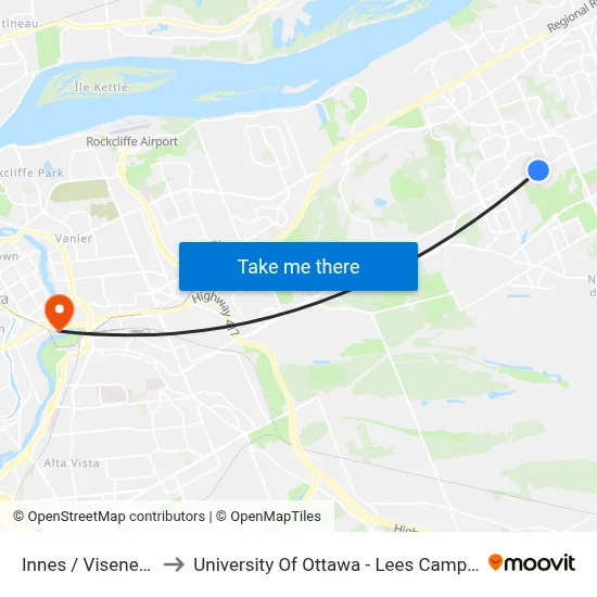Innes / Viseneau to University Of Ottawa - Lees Campus map