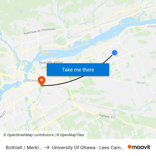 Bottriell / Merkley to University Of Ottawa - Lees Campus map