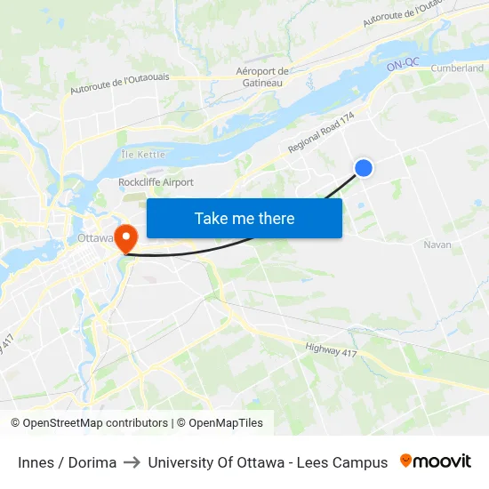 Innes / Dorima to University Of Ottawa - Lees Campus map