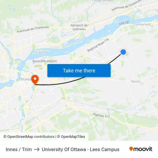 Innes / Trim to University Of Ottawa - Lees Campus map