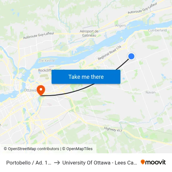 Portobello / Ad. 1538 to University Of Ottawa - Lees Campus map