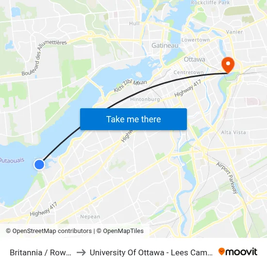 Britannia / Rowatt to University Of Ottawa - Lees Campus map