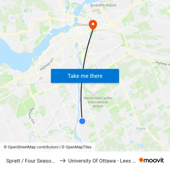 Spratt / Shoreline to University Of Ottawa - Lees Campus map