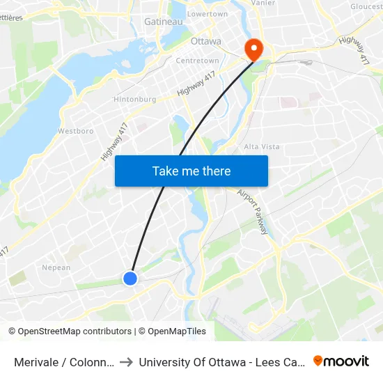 Merivale / Colonnade to University Of Ottawa - Lees Campus map