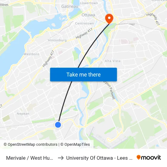 Merivale / West Hunt Club to University Of Ottawa - Lees Campus map