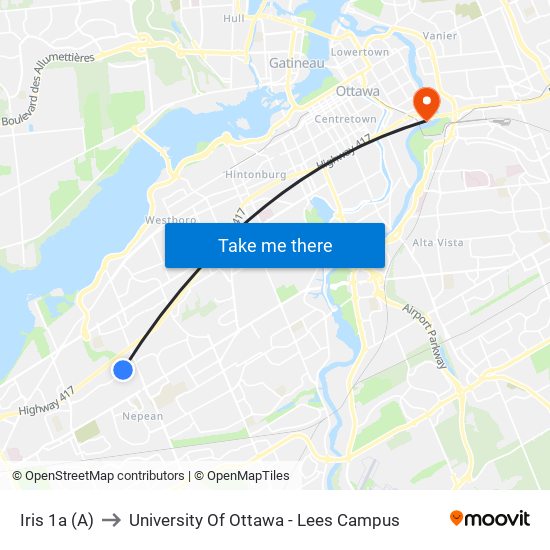 Iris 1a (A) to University Of Ottawa - Lees Campus map