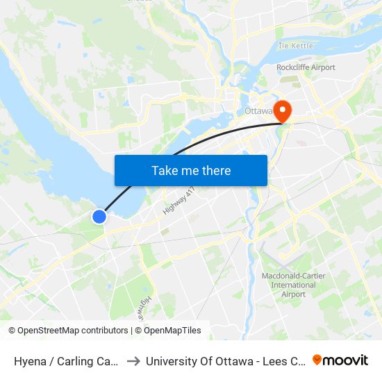 Hyena / Carling Campus to University Of Ottawa - Lees Campus map
