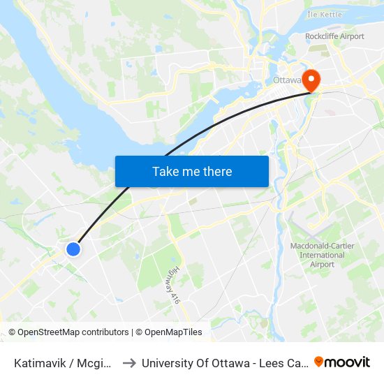 Katimavik / Mcgibbon to University Of Ottawa - Lees Campus map