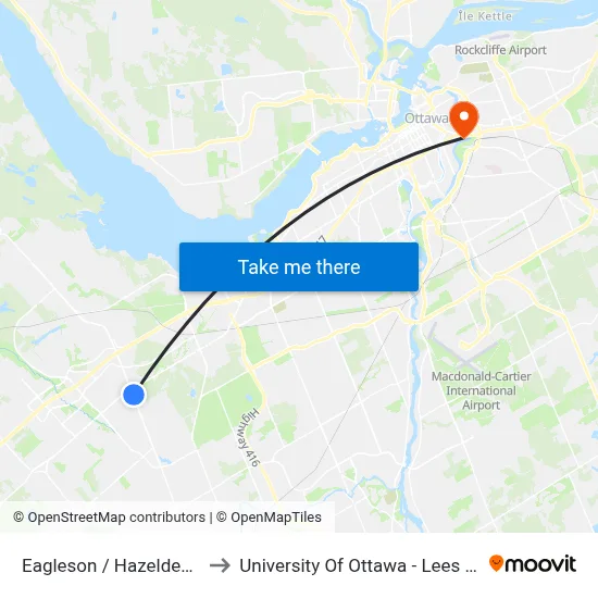 Eagleson / Hazeldean Mall to University Of Ottawa - Lees Campus map