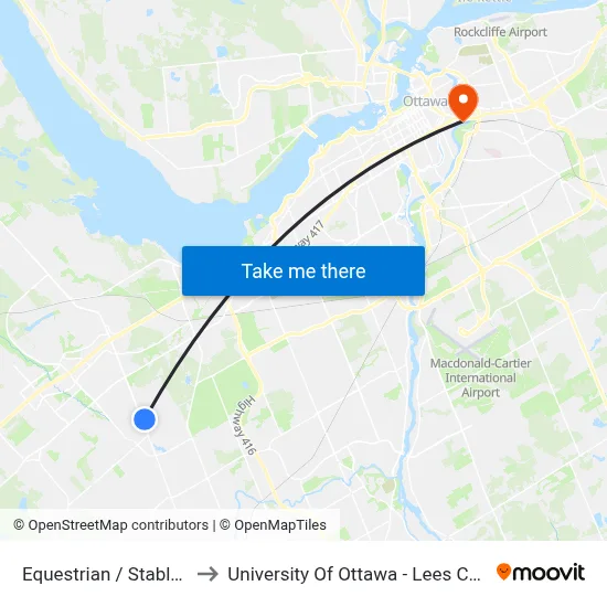 Equestrian / Stableway to University Of Ottawa - Lees Campus map
