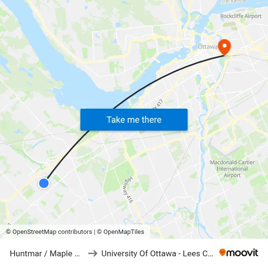 Huntmar / Maple Grove to University Of Ottawa - Lees Campus map