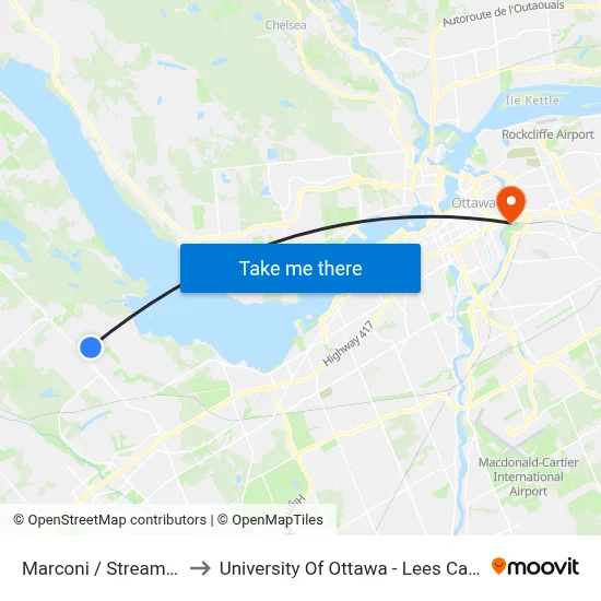 Marconi / Streamside to University Of Ottawa - Lees Campus map