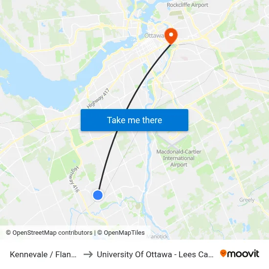 Kennevale / Flanders to University Of Ottawa - Lees Campus map