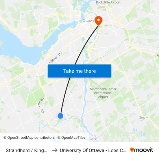 Strandherd / Kingsview to University Of Ottawa - Lees Campus map