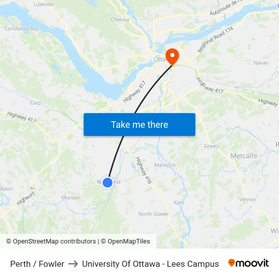 Perth / Fowler to University Of Ottawa - Lees Campus map