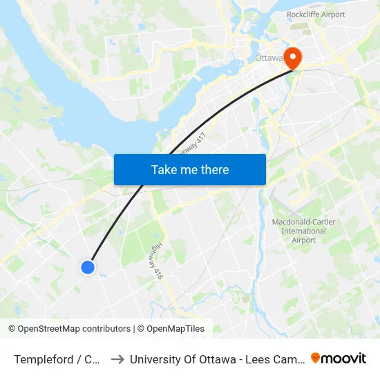 Templeford / Cope to University Of Ottawa - Lees Campus map