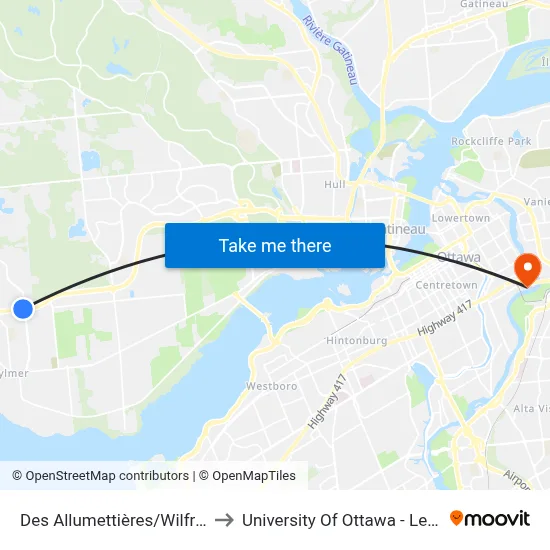 Des Allumettières/Wilfrid-Lavigne to University Of Ottawa - Lees Campus map