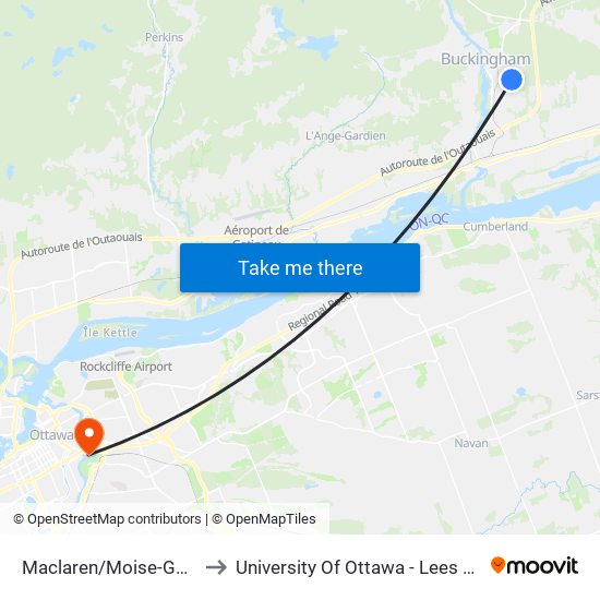 Maclaren/Moise-Gauthier to University Of Ottawa - Lees Campus map