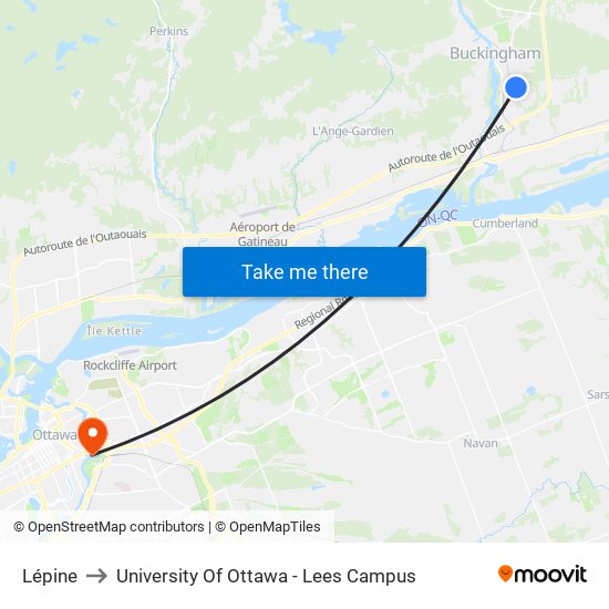 Lépine to University Of Ottawa - Lees Campus map